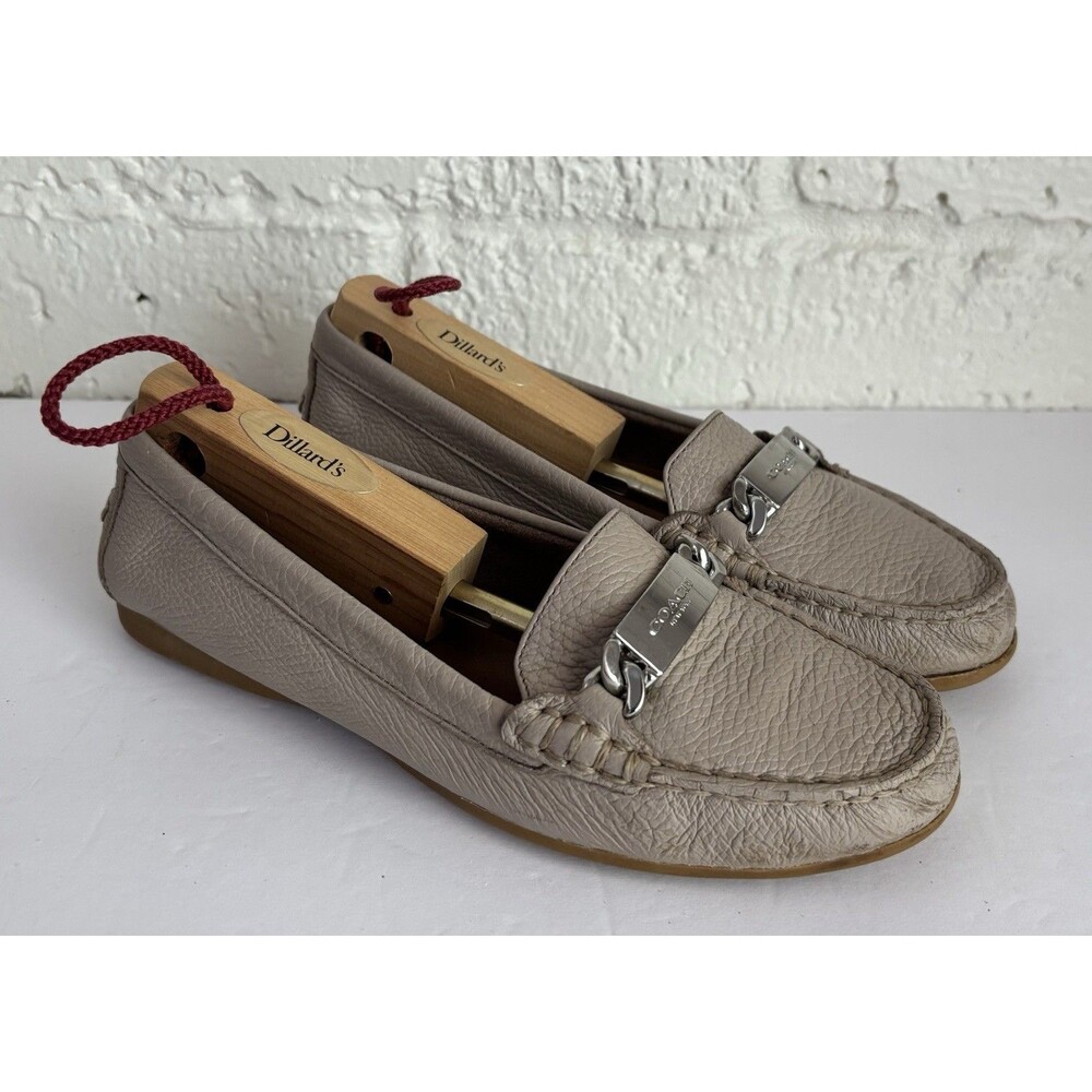 Coach Fredrica Slip On Loafers Flats Womens 5.5 B Tan Silver Hardware A7751